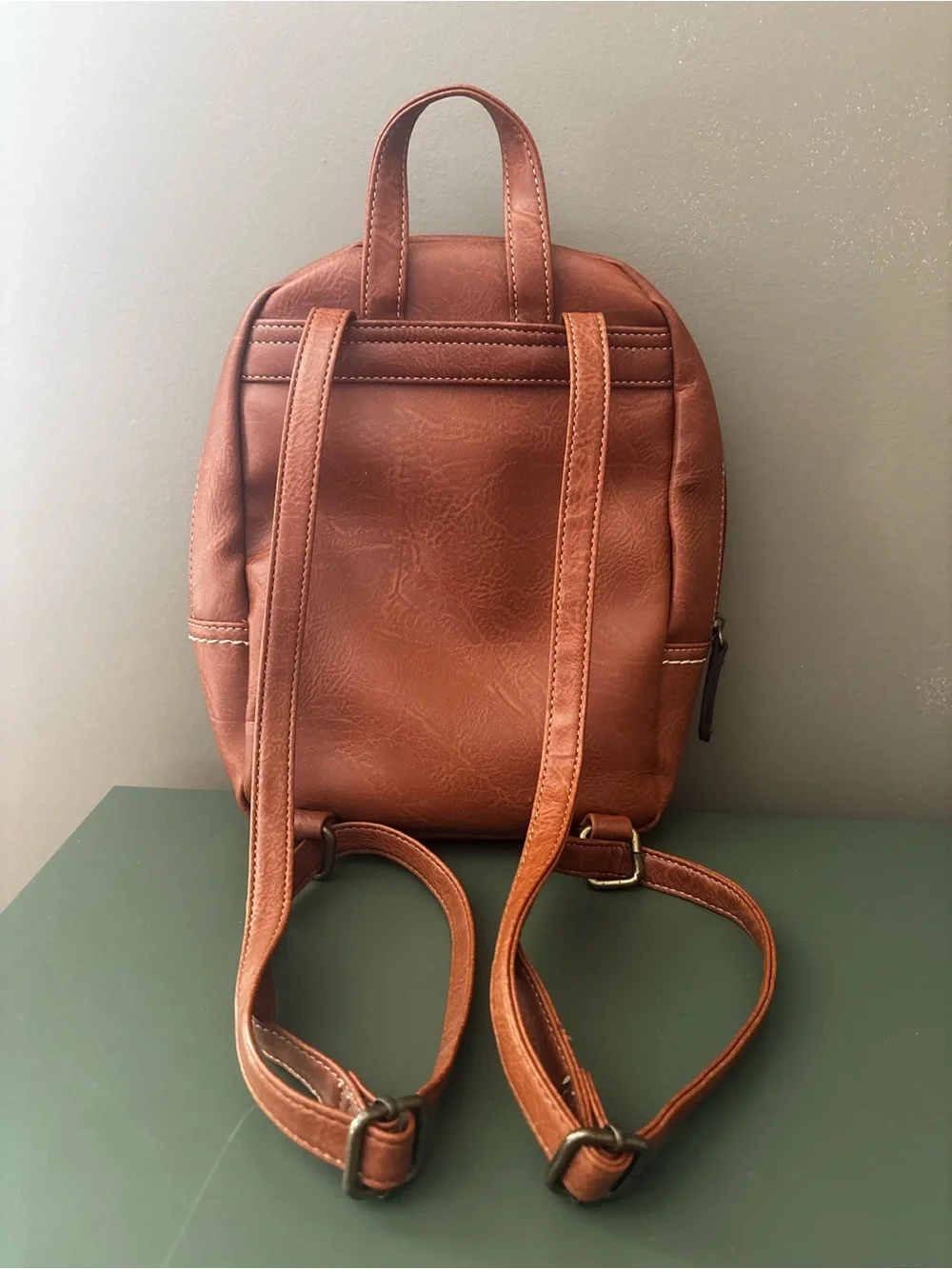 B.O.C Saddle Backpack Purse Brown Faux Leather Multi Pocket Adjustable Straps